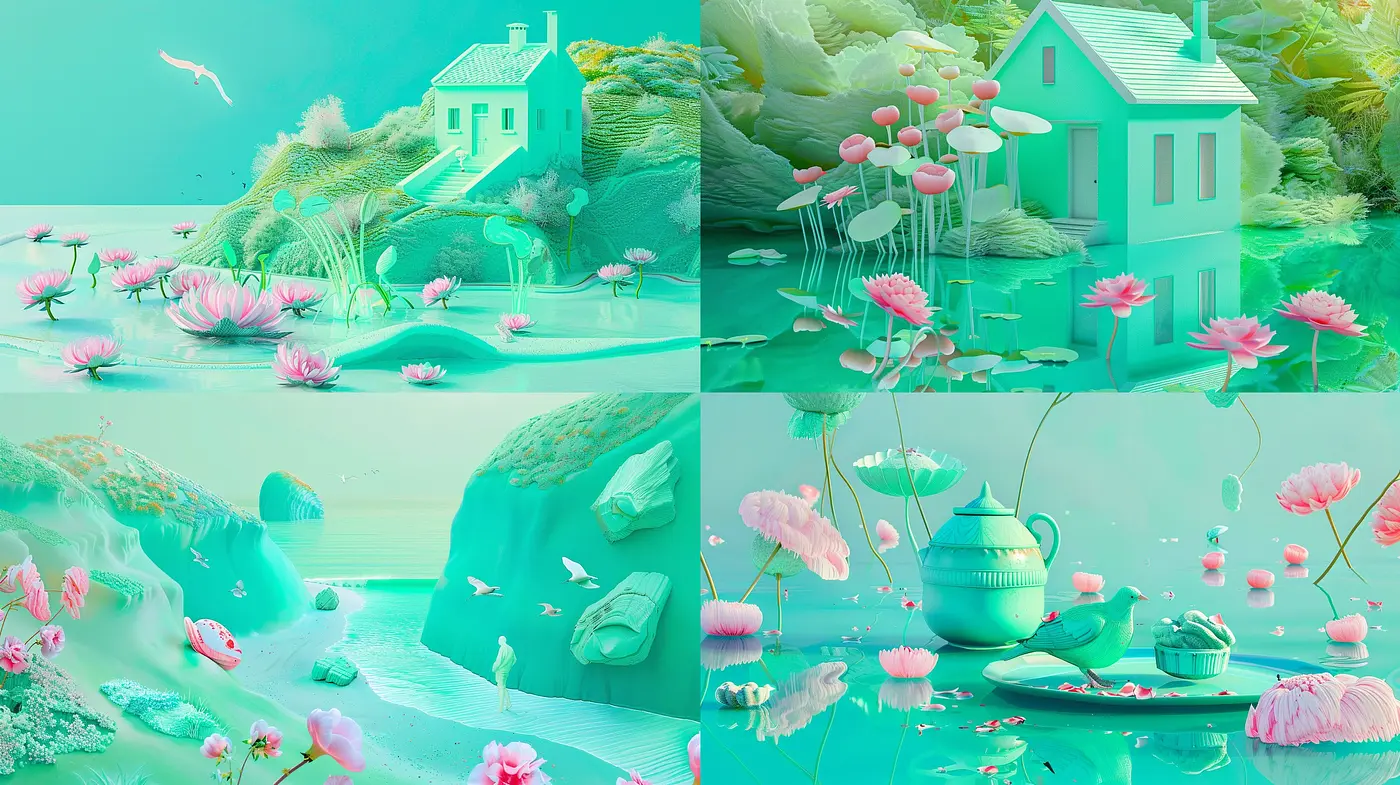 Surreal Aquatic Dreamscape in Pastel Hues - Midjourney sref style
