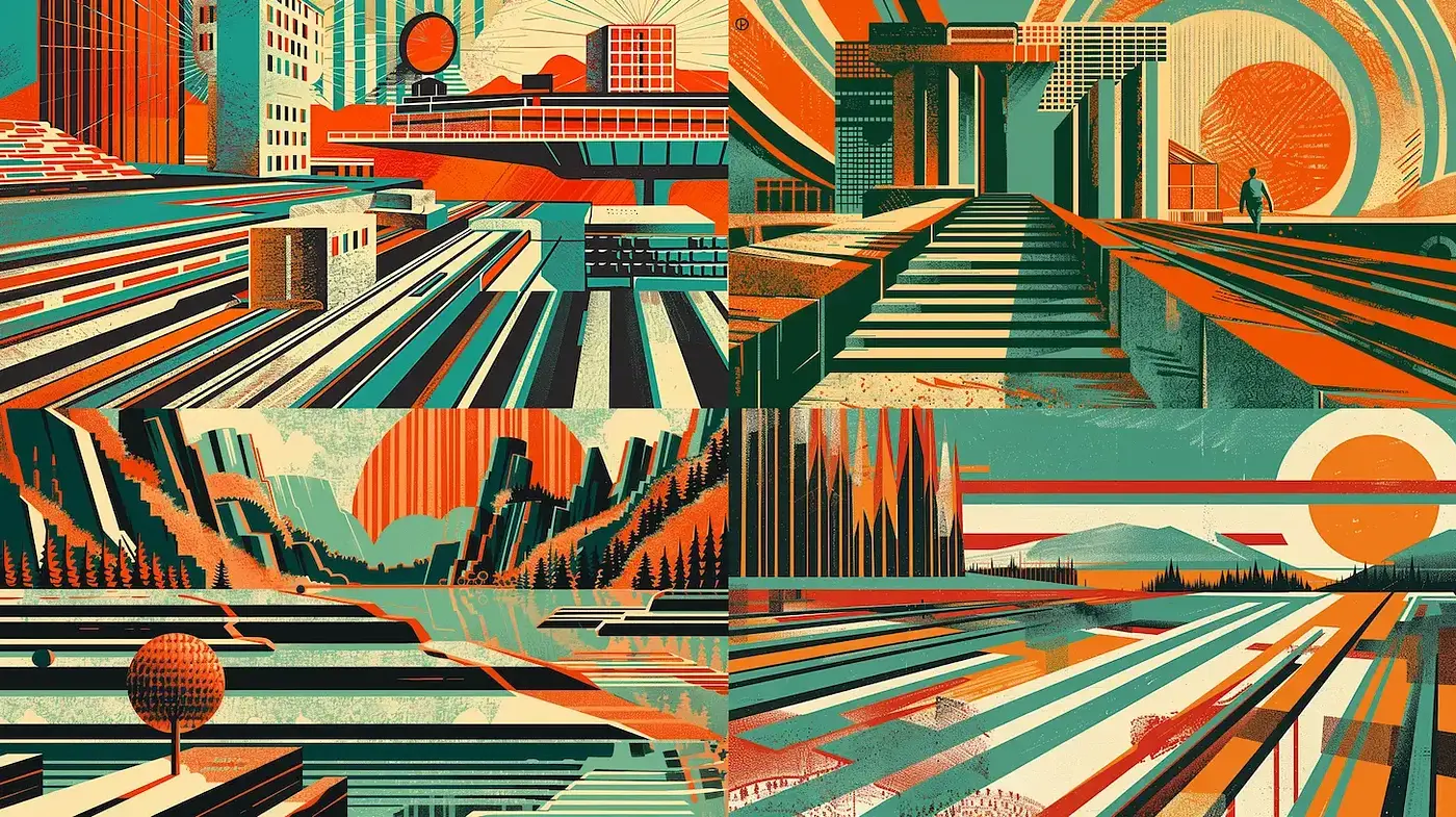 Vibrant Synthwave-Inspired Geometric Landscapes with a Retro Aesthetic - Midjourney sref style