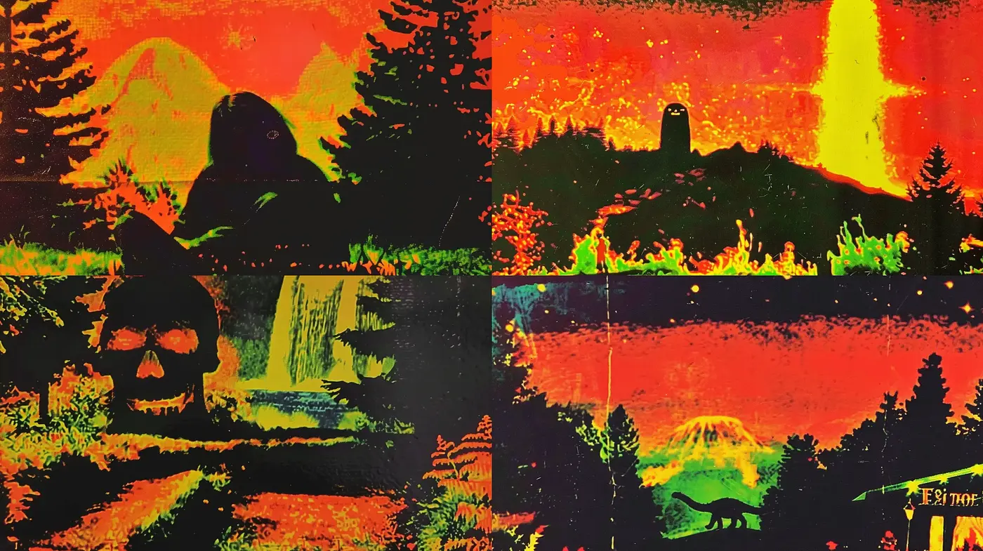Luminous Contrast Landscapes in Vivid Expressionist Fusion - Midjourney sref style