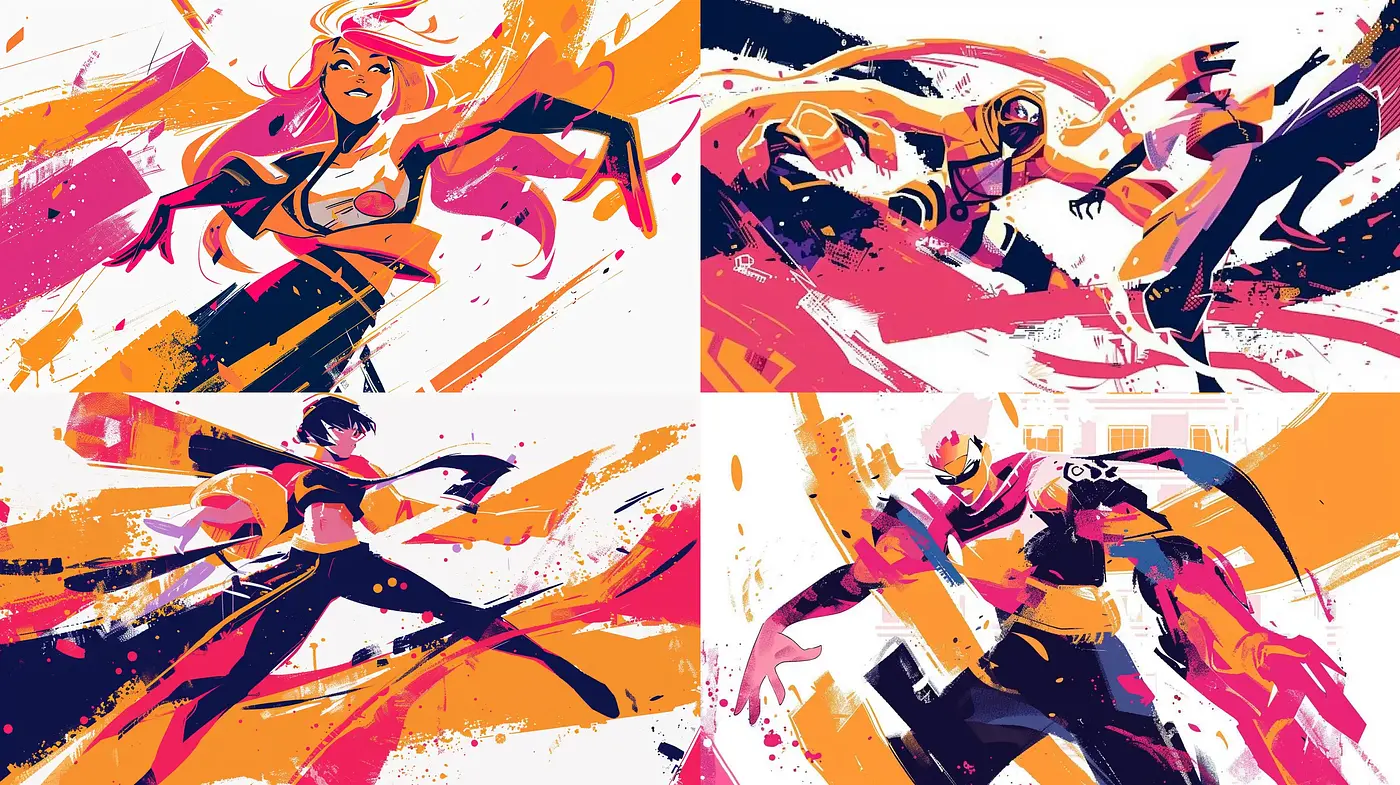 Energetic Abstract Expressionist Dynamics in Digital Illustration - Midjourney sref style