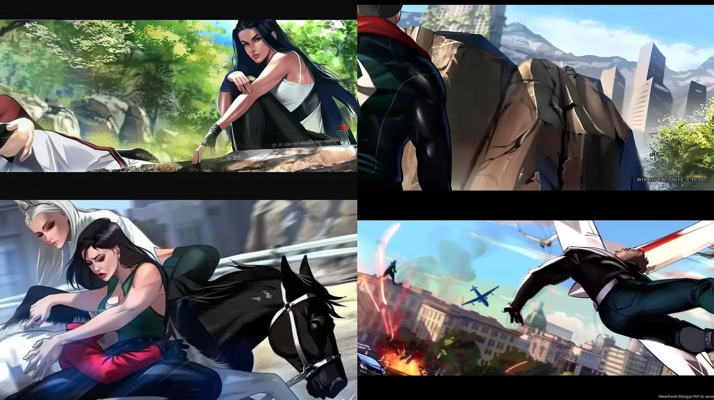 Dynamic Brushstrokes and Bold Contrasts in Superhero-Inspired Art - Midjourney sref style