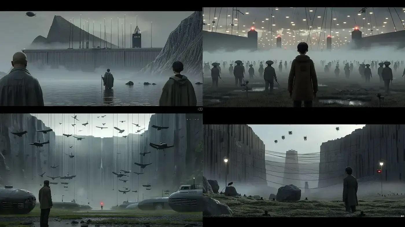 Surreal, atmospheric landscapes conveying a sense of isolation and intrigue - Midjourney sref style