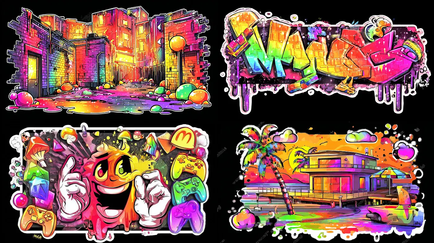 Vibrant Urban Pop Art with a Playful Atmosphere - Midjourney sref style