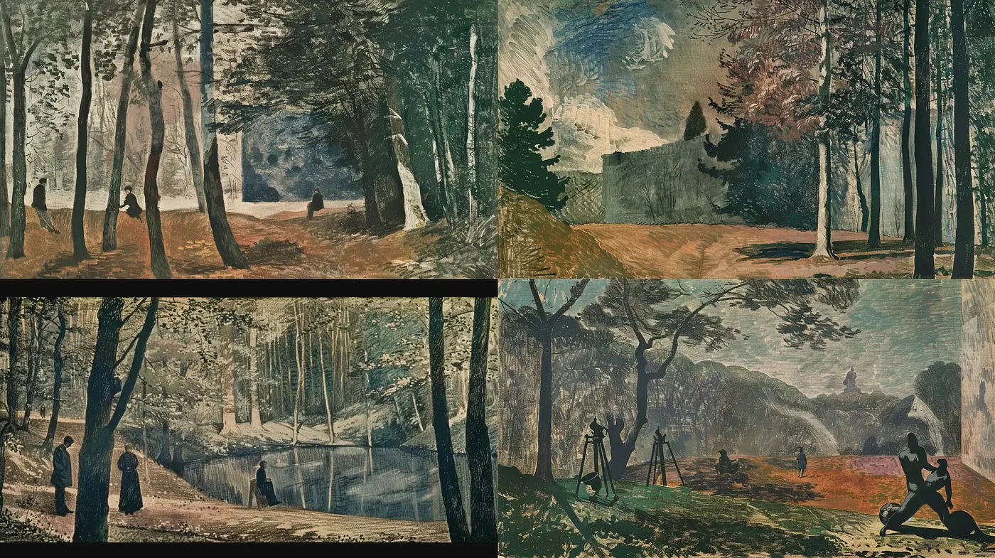 Enigmatic Forest Scenes with Consistent Textural Mystique - Midjourney sref style