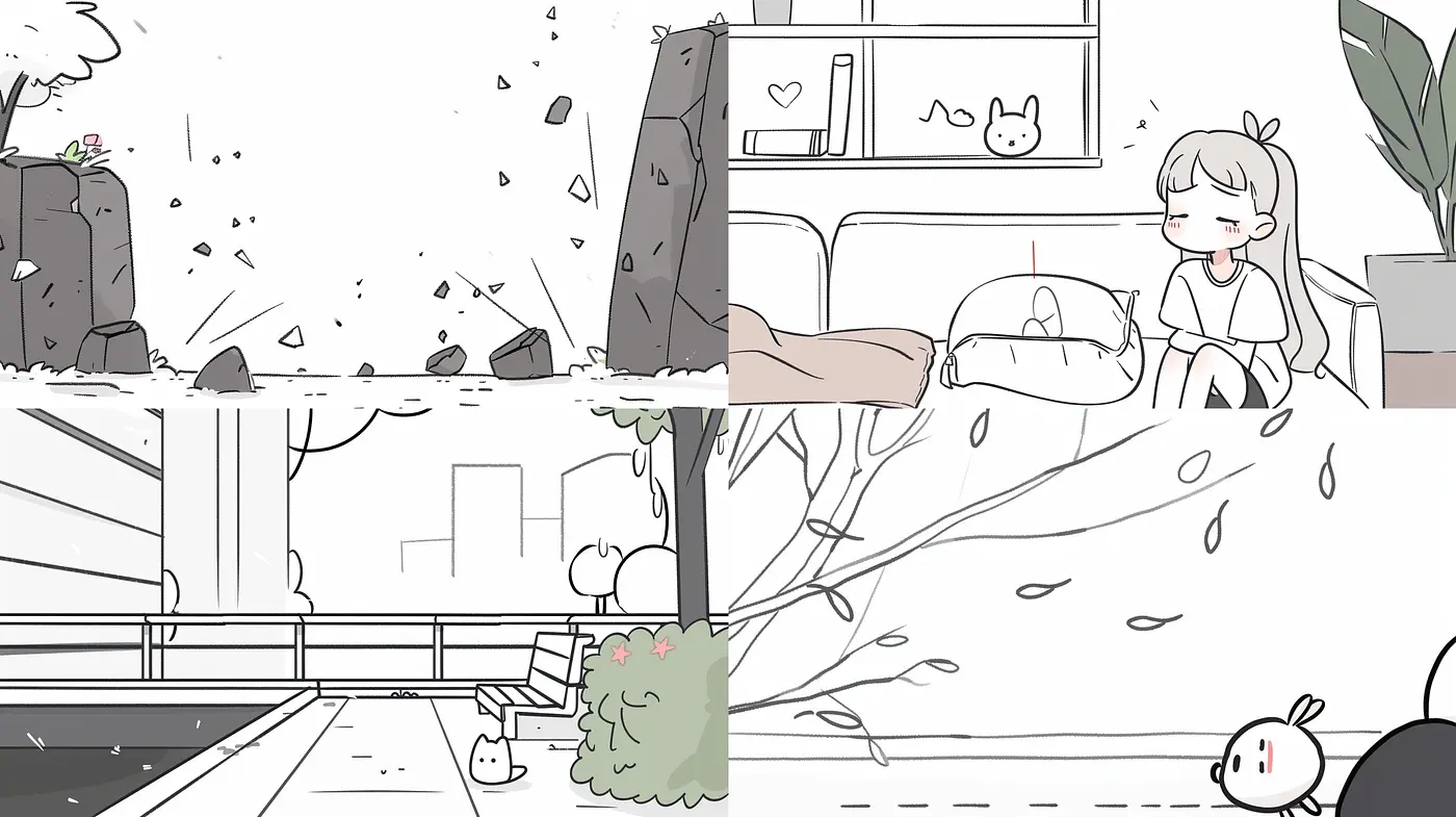 Monochromatic Minimalist Serenity with Soft Textures in a Line Art Style - Midjourney sref style