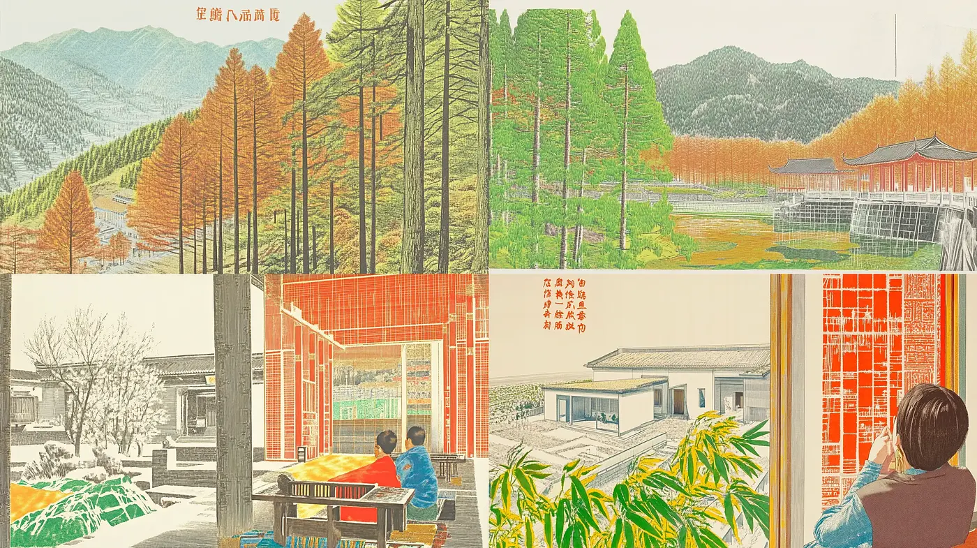 Serene East Asian Retro Illustrative Tableau - Midjourney sref style