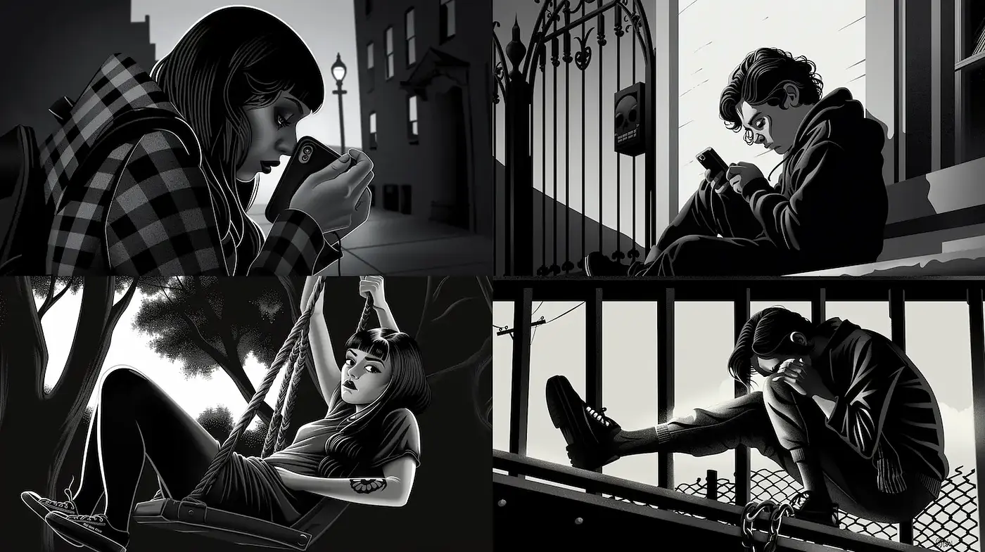 Dramatic Monochrome Illustrations Conveying Urban Isolation - Midjourney sref style