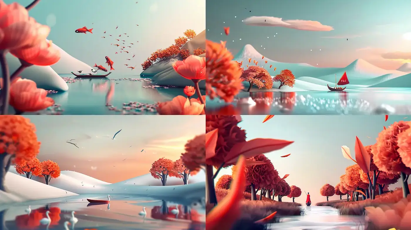 Whimsical Landscape Inspired by Nature with a Harmonious Color Palette - Midjourney sref style