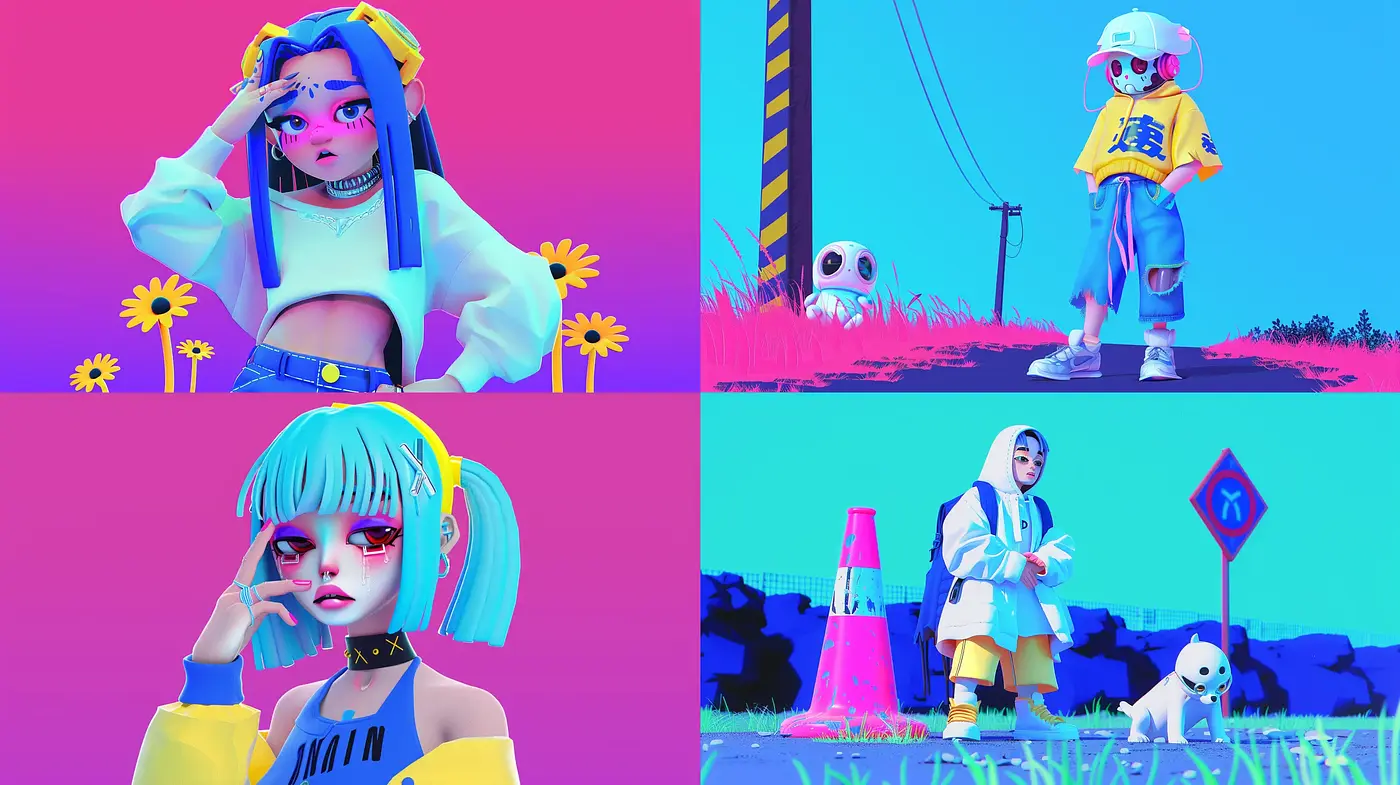 Neon Pop Cyberpunk Aesthetic with Surrealist Undertones - Midjourney sref style