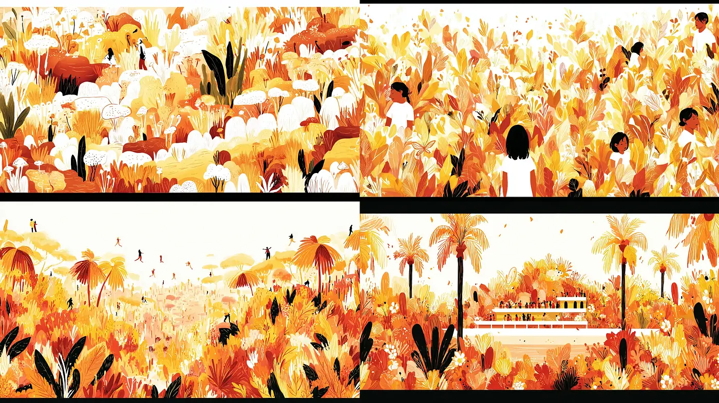 Lush Tropical Scenes with a Warm Color Palette - Midjourney sref style
