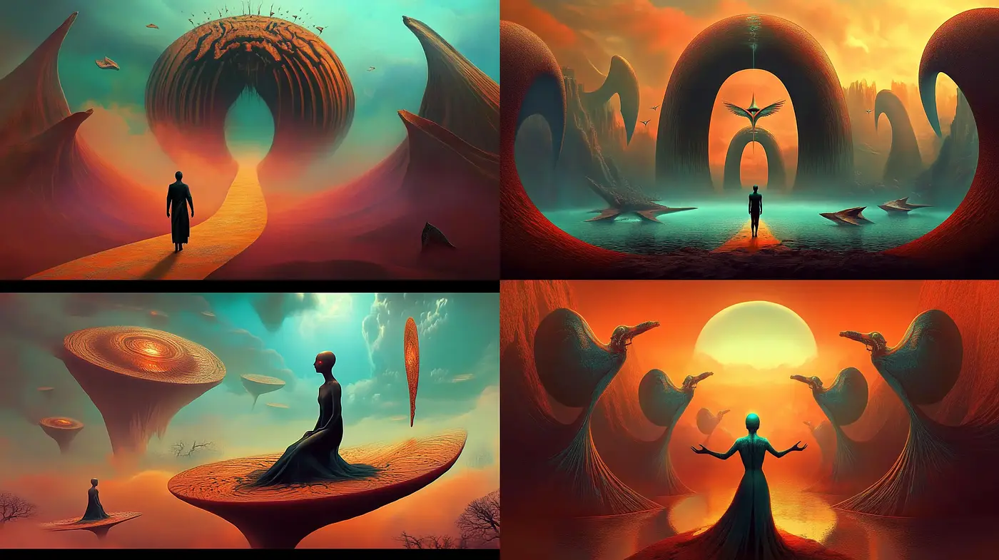 Surreal Visions of a Sun-drenched Alien Dreamscape - Midjourney sref style