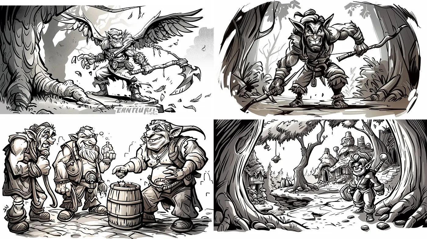 Monochromatic Fantasy Inkwork Series - Midjourney sref style