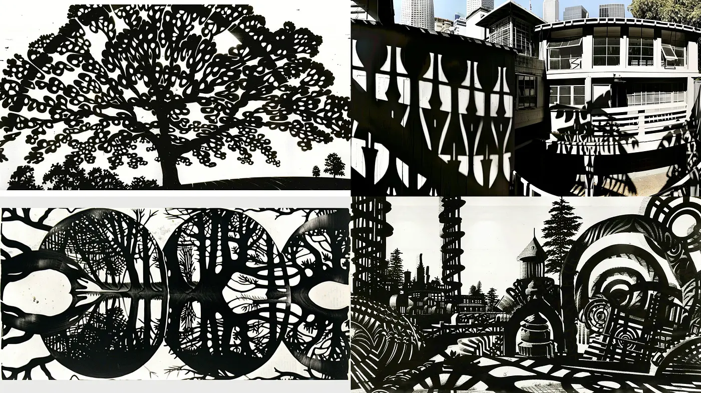 Monochromatic Enigma: A Dance of Shadow and Light in Abstracted Realms - Midjourney sref style