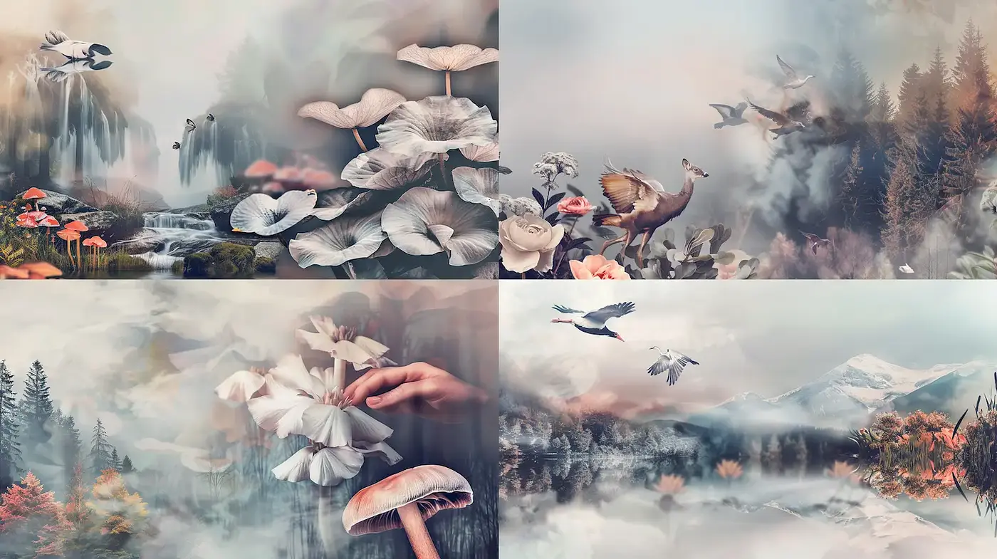 Ethereal and Dreamlike Nature Landscapes with a Soft Focus - Midjourney sref style