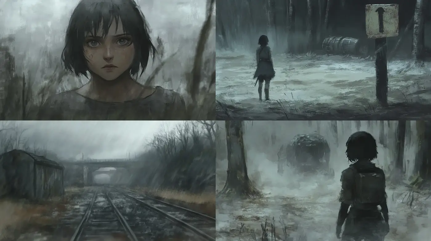 Desolate Reverie: The Echoes of Melancholic Monochrome - Midjourney sref style