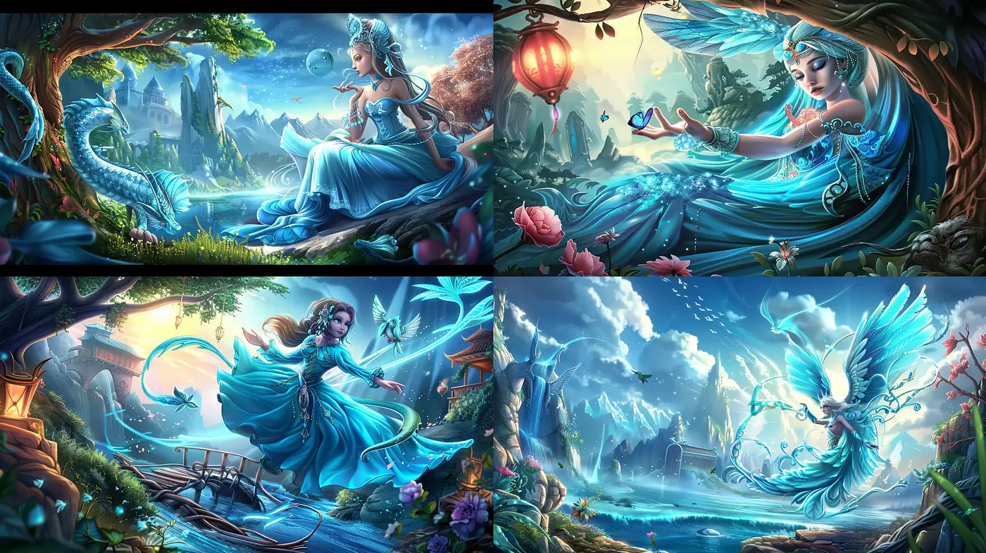 Enchanted Ethereal Fantasy with Luminescent Azure Elegance - Midjourney sref style