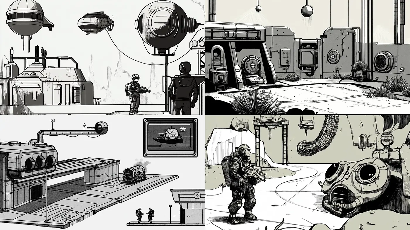 Monochrome Retrofuturism with Mechanical Precision - Midjourney sref style