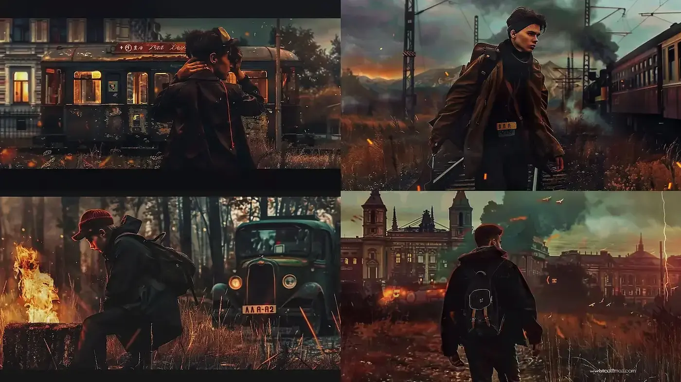 Dusky Hues of Past Eras: A Cinematic Tapestry of Nostalgia and Adventure - Midjourney sref style