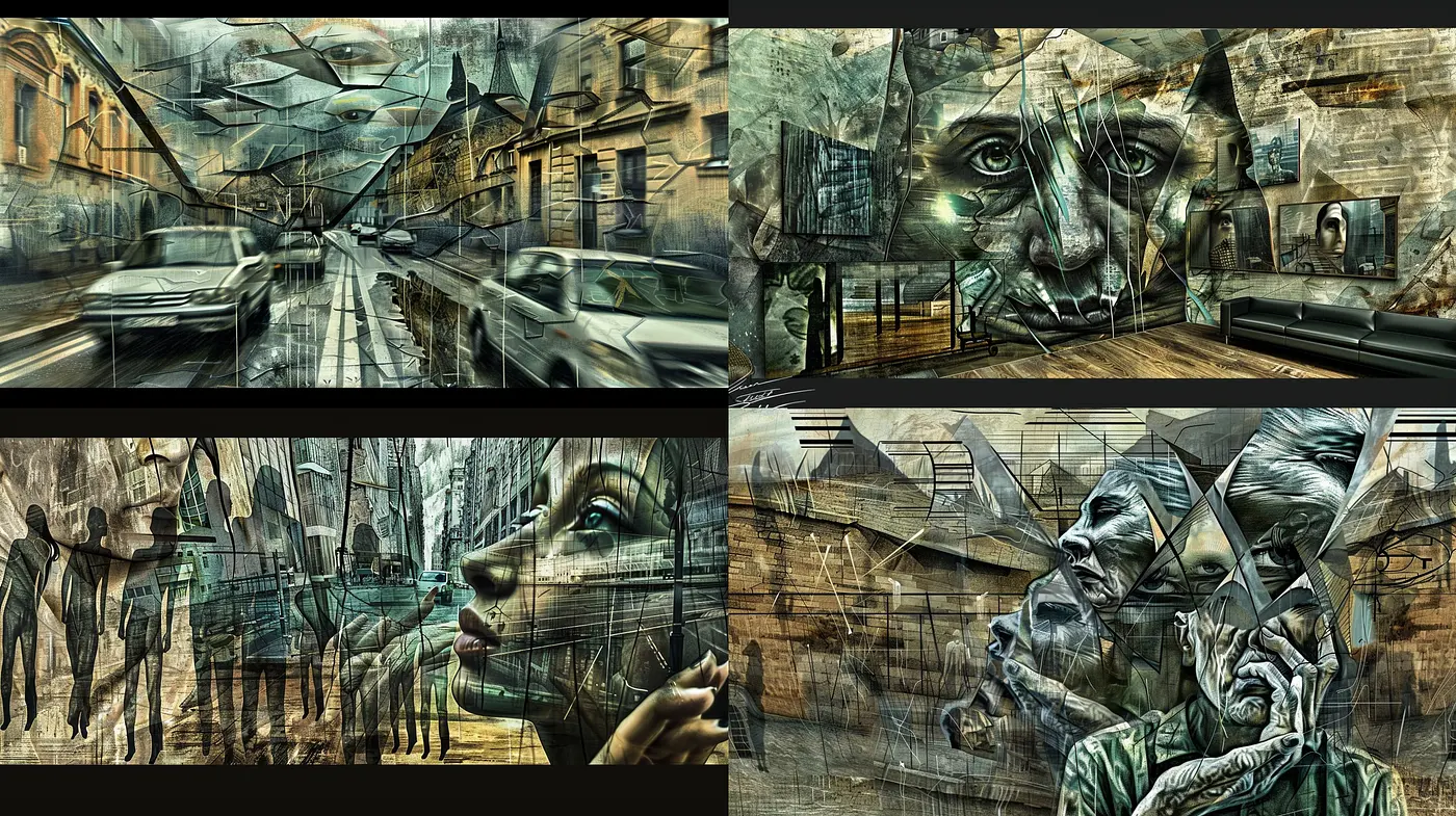 Surreal Fusion of Past and Future: A Homogeneous Collision of Time in Art - Midjourney sref style