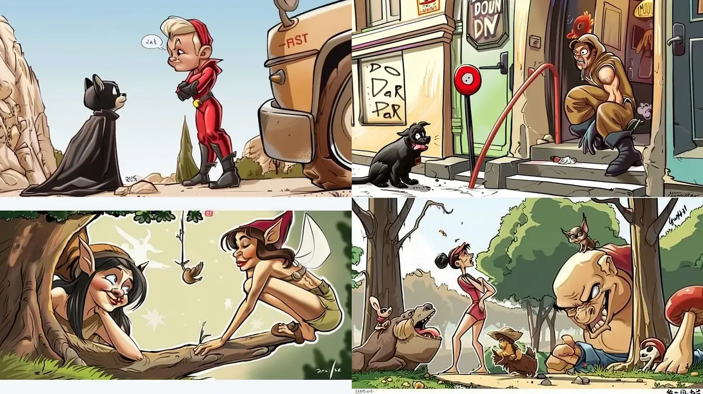 Playful and Colorful Cartoon Illustrations with Whimsical Characters - Midjourney sref style