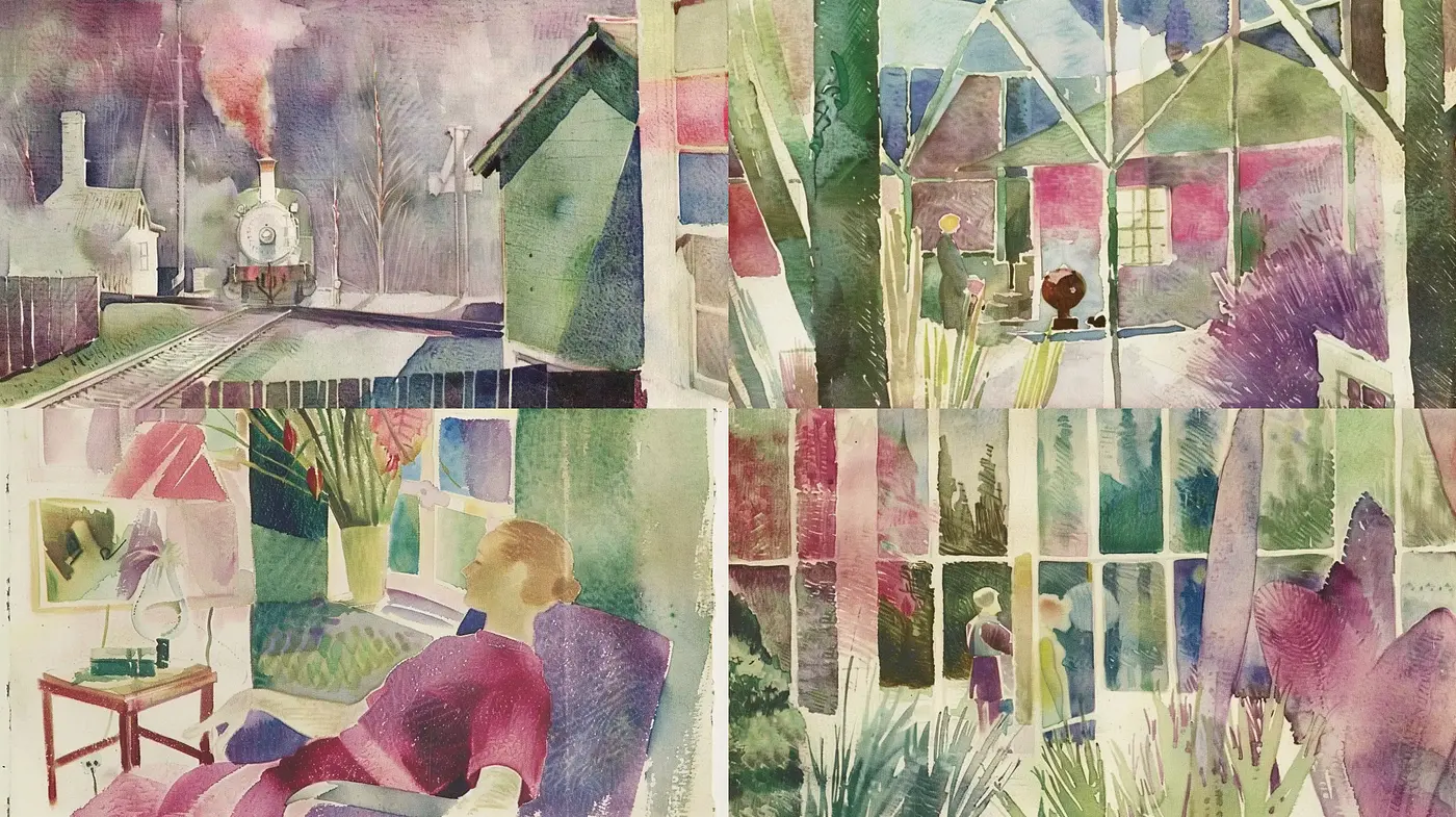 Whimsical Watercolor Vignettes with a Pastoral Essence - Midjourney sref style