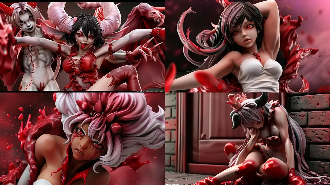 Crimson Embrace: A Fusion of Anime Influence and Gothic Fantasy - Midjourney sref style