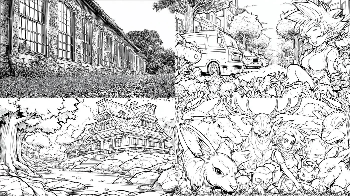 A Harmonious Blend of Line Art and Anime-Inspired Imagery with a Touch of Nature - Midjourney sref style