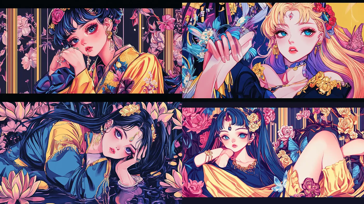 Vibrant Enchantment: A Lush Floral Anime Dreamscape - Midjourney sref style