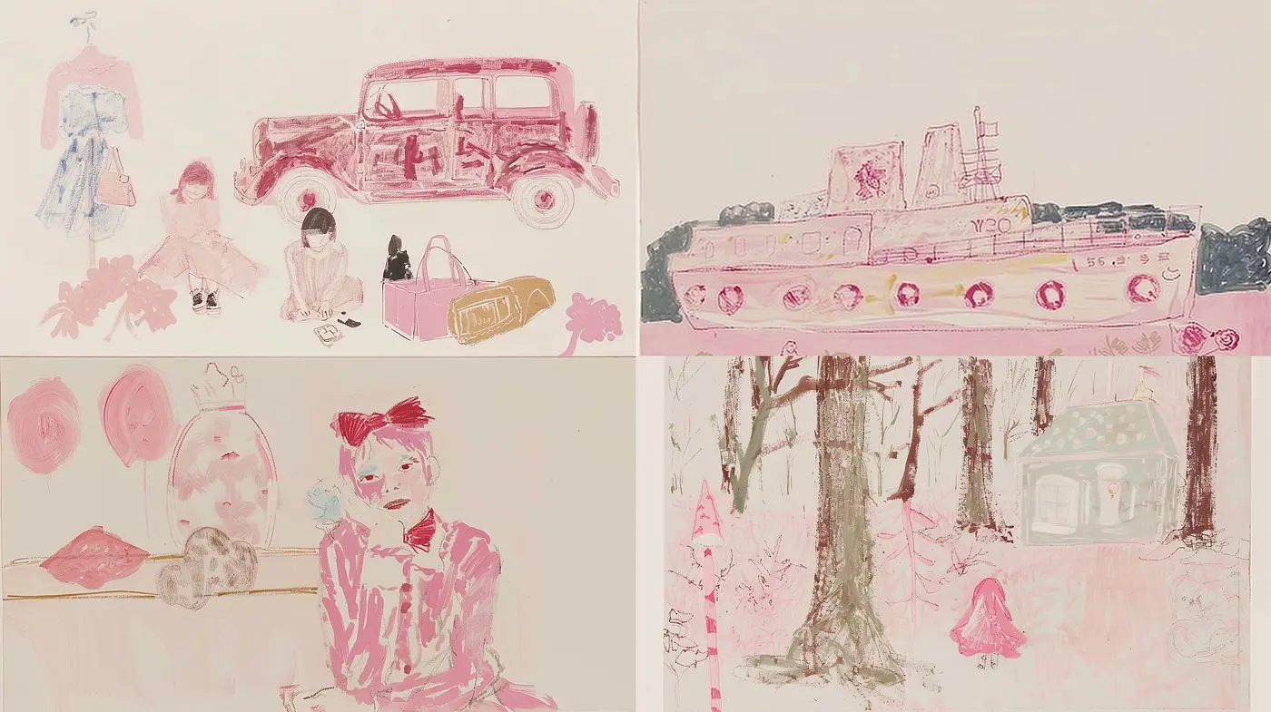 Pastel Dreamscape: Echoes of Innocence in Strokes of Muted Pinks and Creams - Midjourney sref style