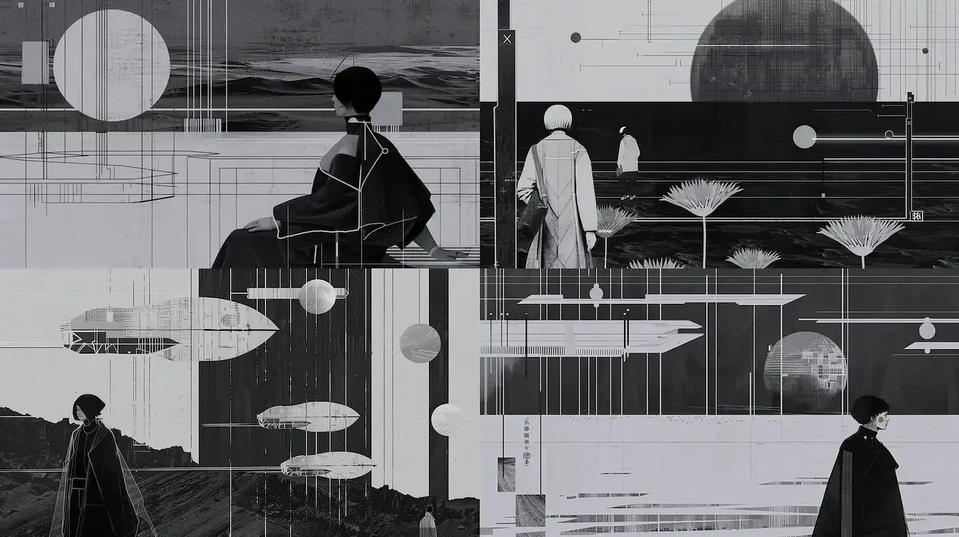 Monochromatic Geometric Serenity - Midjourney sref style
