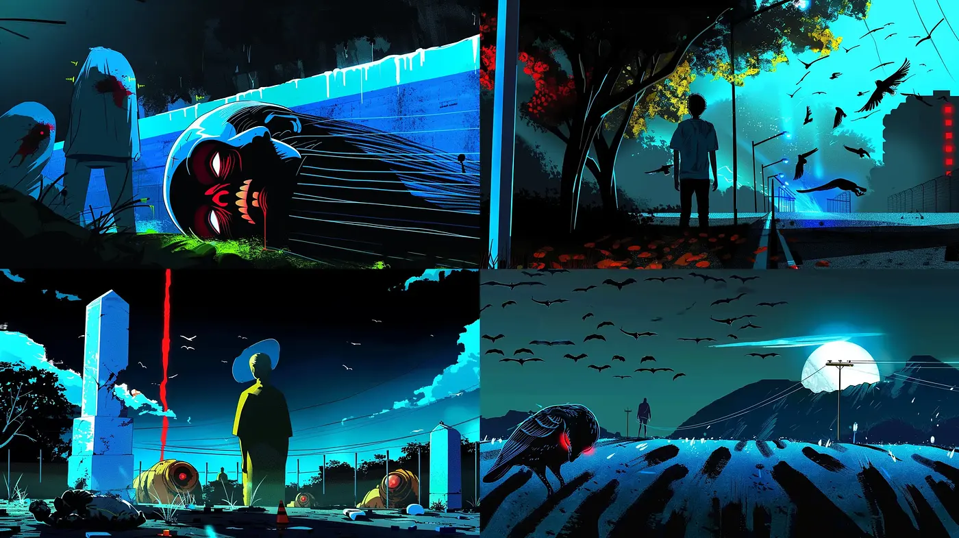 Luminous Dusk: A Fusion of Digital Anime Aesthetics and Vibrant Nightscapes - Midjourney sref style