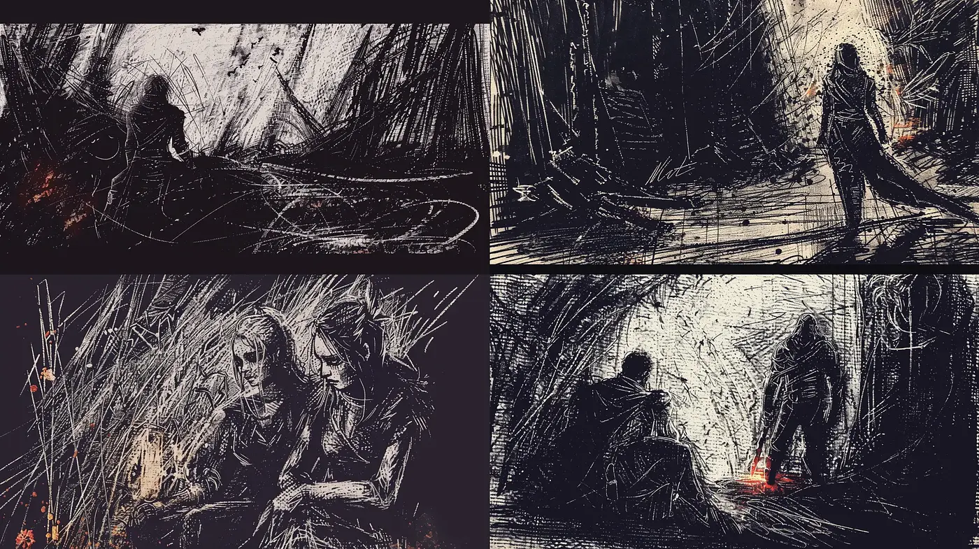 Ethereal Shadows in Gestural Scribbles - Midjourney sref style
