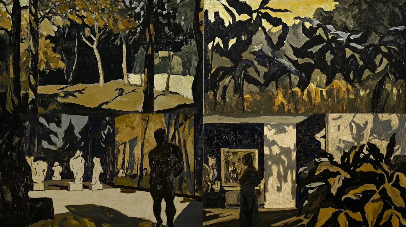 Shadowed Contrasts in Stylized Painterly Tableaux - Midjourney sref style