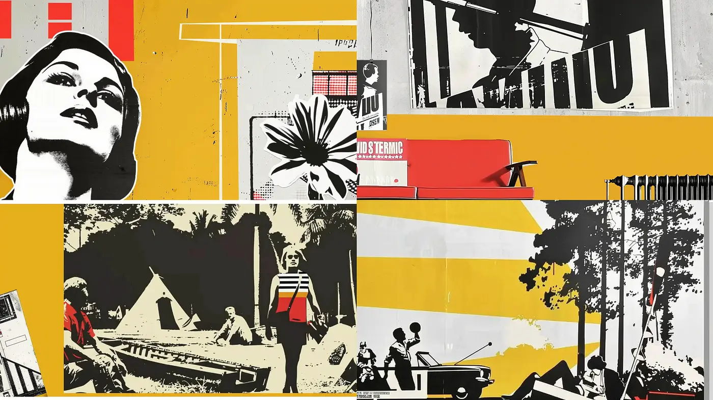 Contemporary Collage of Retro-Era Storytelling - Midjourney sref style