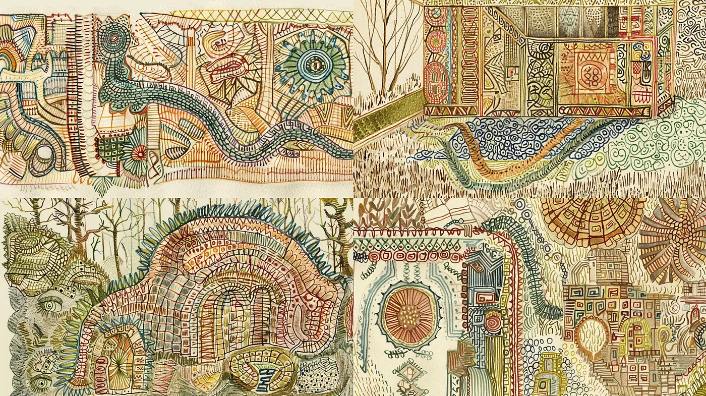 Intricate Textile-Inspired Tapestry of Colorful Patterns and Motifs - Midjourney sref style