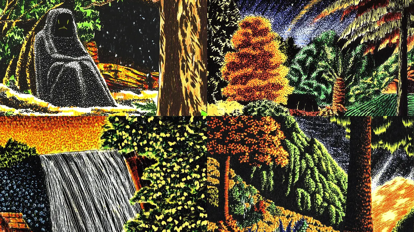 Starry Night Environments: A Neo-Expressionist Exploration with a Vibrant, Celestial Palette - Midjourney sref style