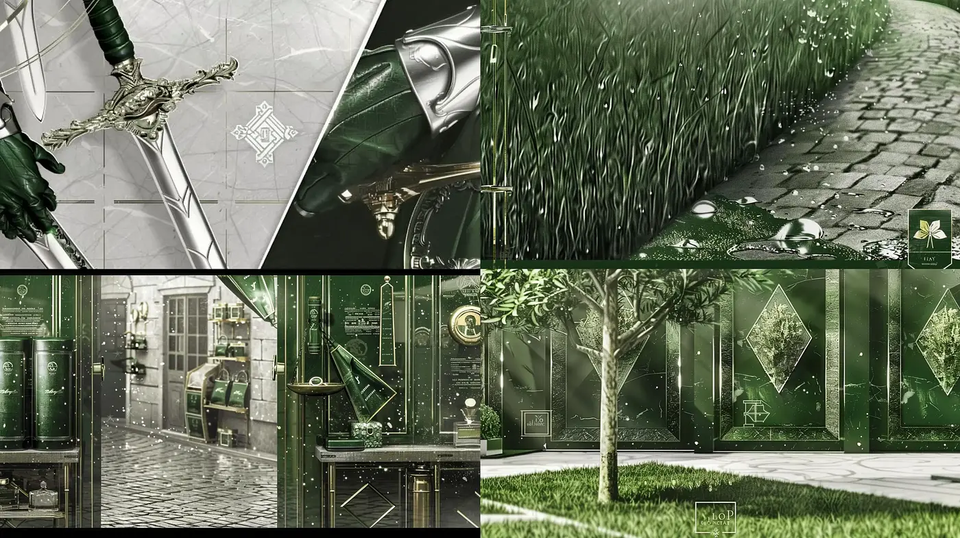 Emerald Hues and Lustrous Surfaces: Cohesion in Green-Toned Opulence - Midjourney sref style