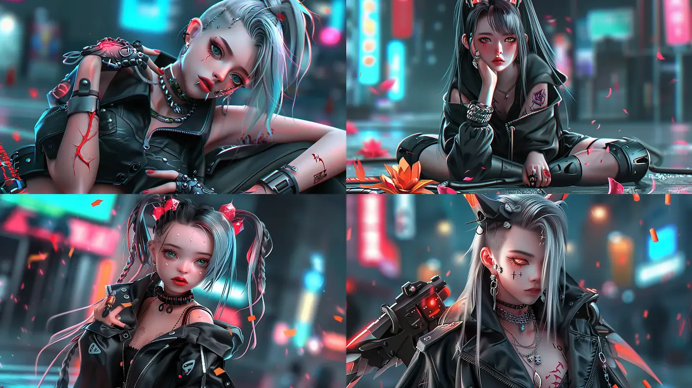 Neon Noir Cyberpunk Fantasy with Anime Infusions - Midjourney sref style