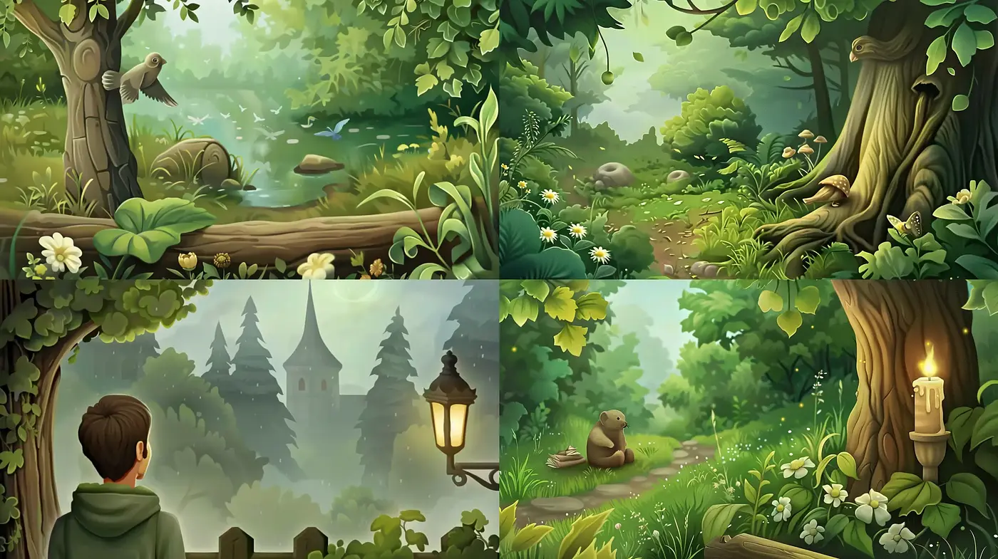 Enchanted Forest Serenity: A Homage to Storybook Illustrations - Midjourney sref style