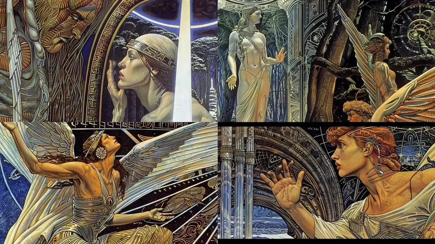 Ethereal Art Nouveau Reverie with Mythological Essence - Midjourney sref style