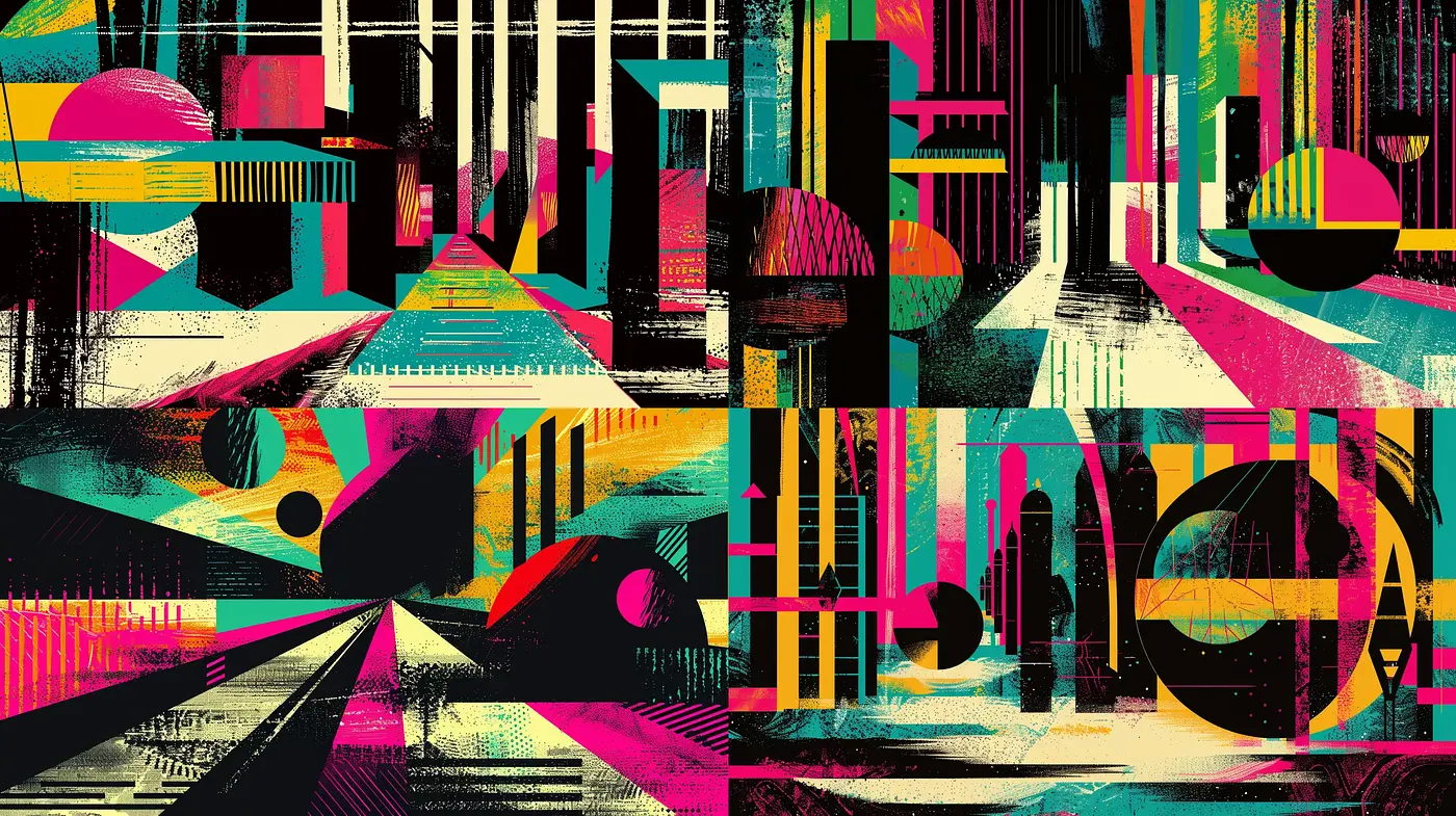Eclectic Fusion of Geometric Abstraction and Retro Pop Art - Midjourney sref style