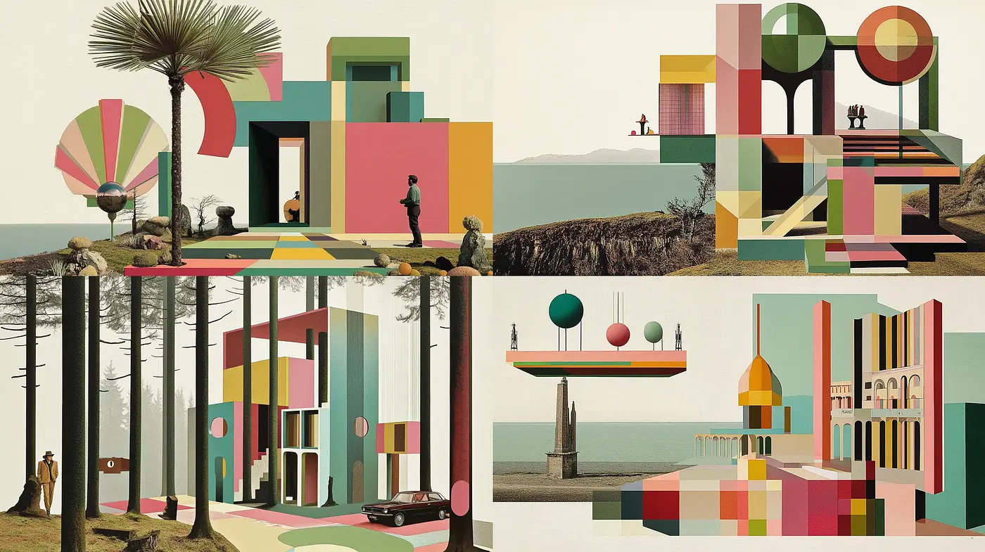 Eclectic Geometric Surrealism in Pastel Hues - Midjourney sref style