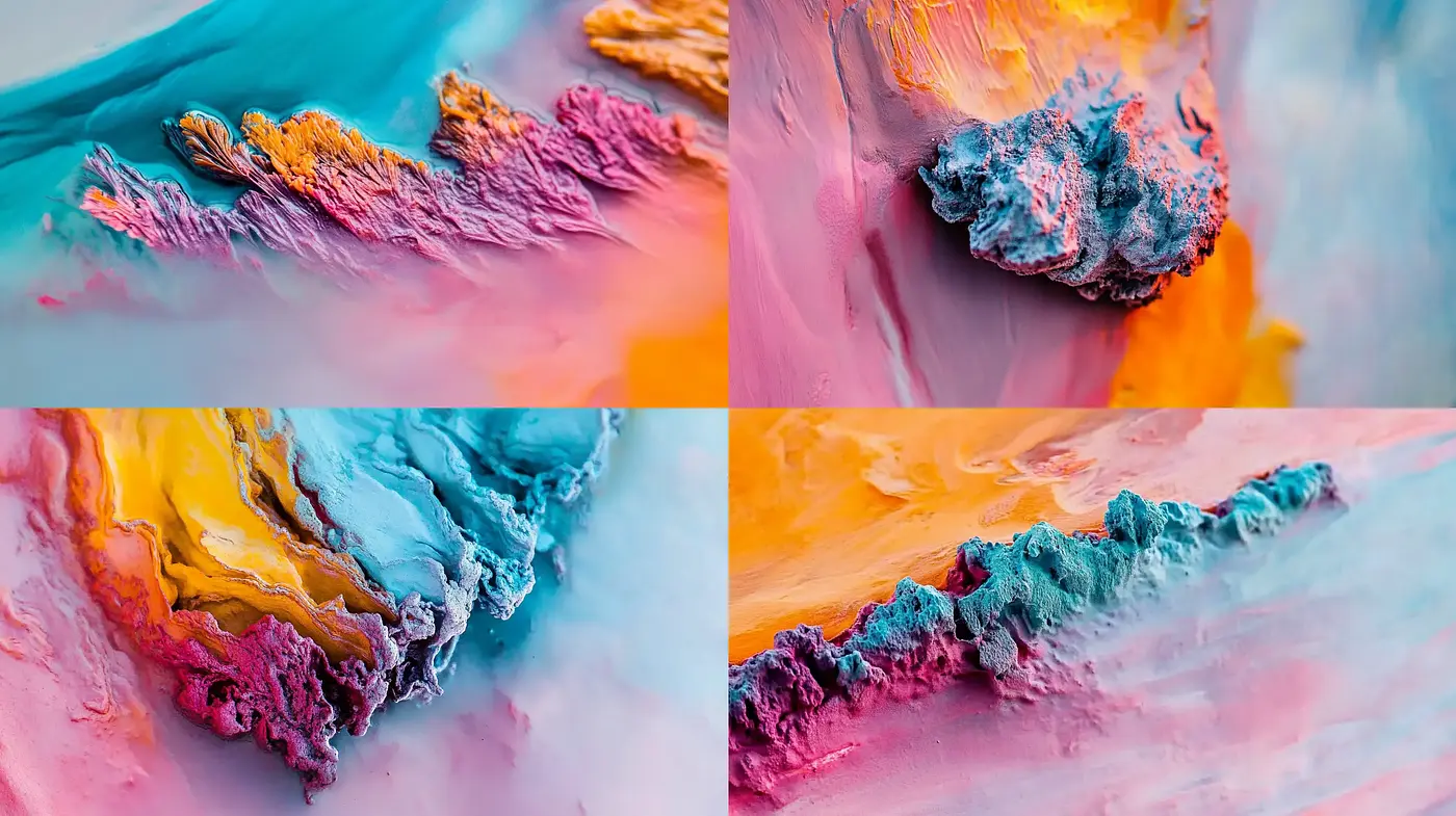 Dreamlike Pastel Mountainscape: A Whimsical Fusion of Color and Texture - Midjourney sref style