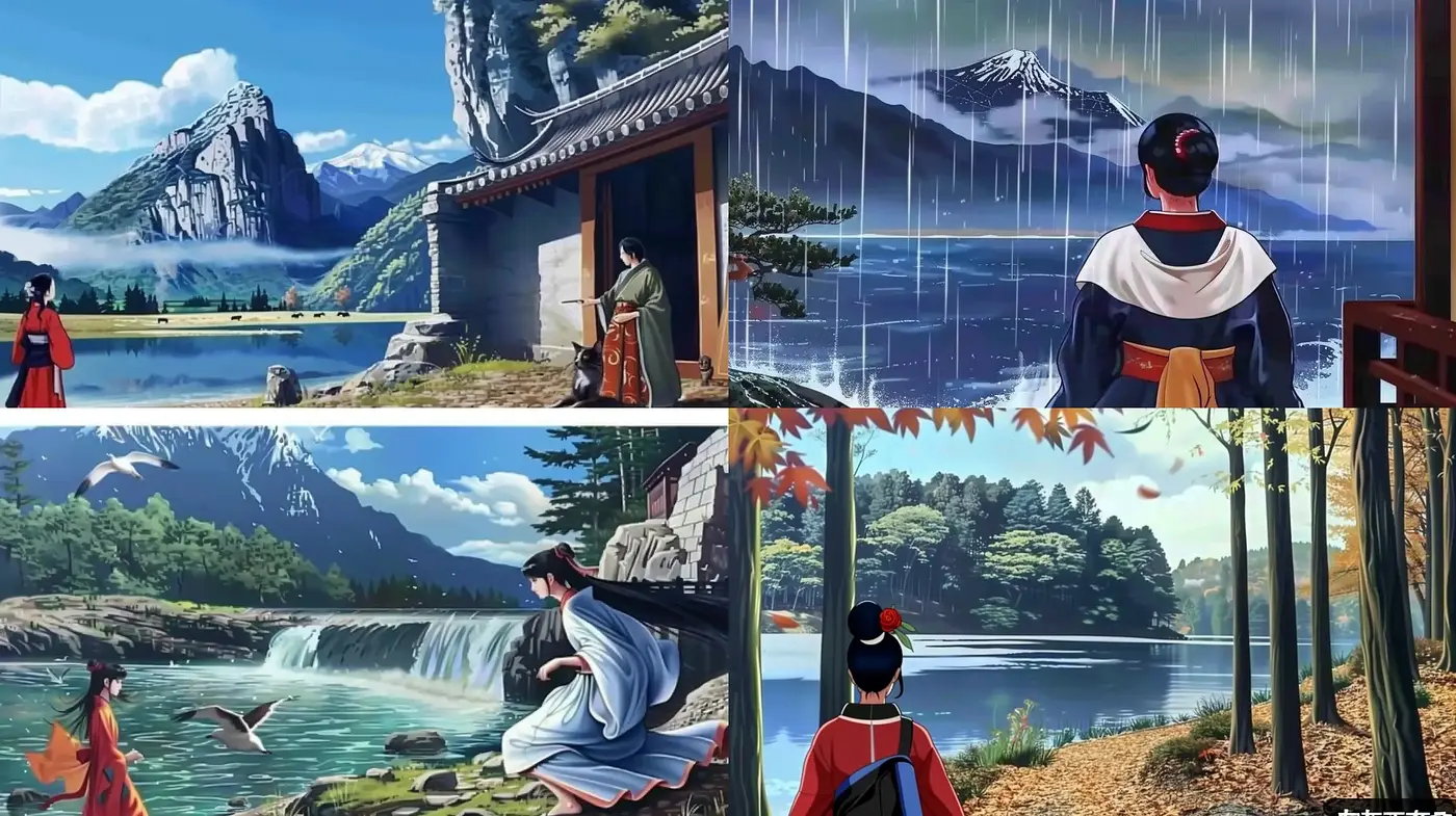 Harmonious Serenity in a Stylized Traditional Japanese Setting - Midjourney sref style