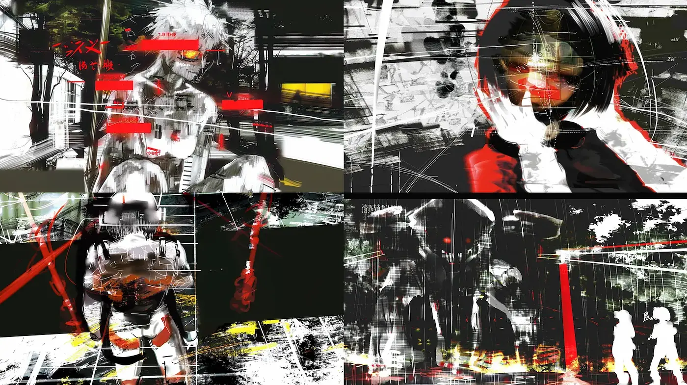 Distorted Cybernetic Aesthetics with High Contrast and Glitch Elements - Midjourney sref style