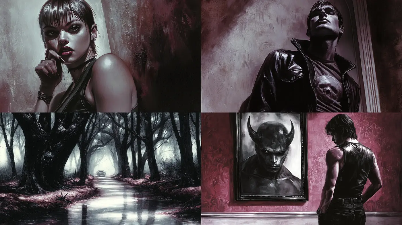 Nocturnal Elegance in Monochrome Hues with a Hint of Surrealism - Midjourney sref style