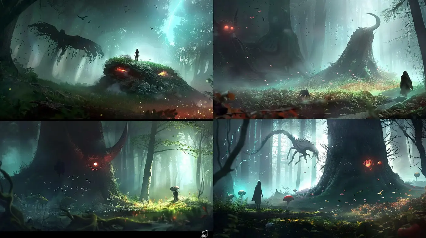 Enchanted Forest Ambiance with Mystical Hues - Midjourney sref style