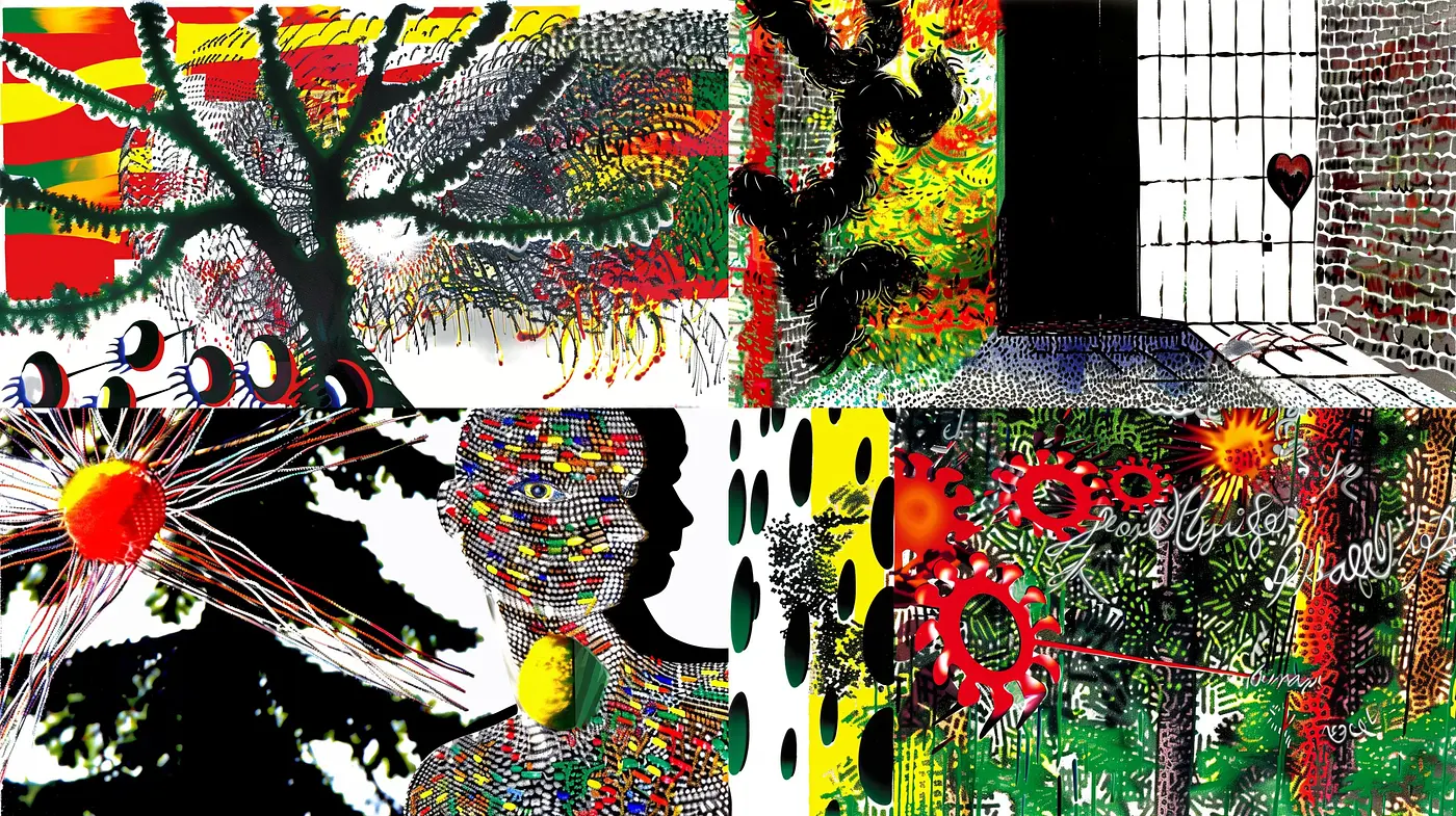 Vibrant Textural Mosaic: An Assemblage of Chromatic Complexity and Abstract Panache - Midjourney sref style