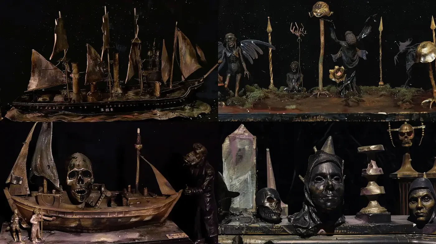 Eclectic and Mysterious Nautical Still Life with Dark Themes - Midjourney sref style