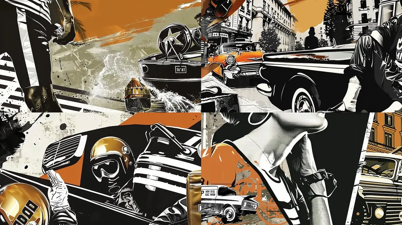 Dynamic Retro Street Art with Bold Illustrative Elements - Midjourney sref style